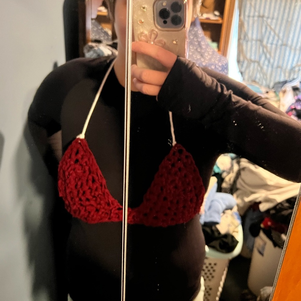 Handmade Crochet Bralette - Burgundy